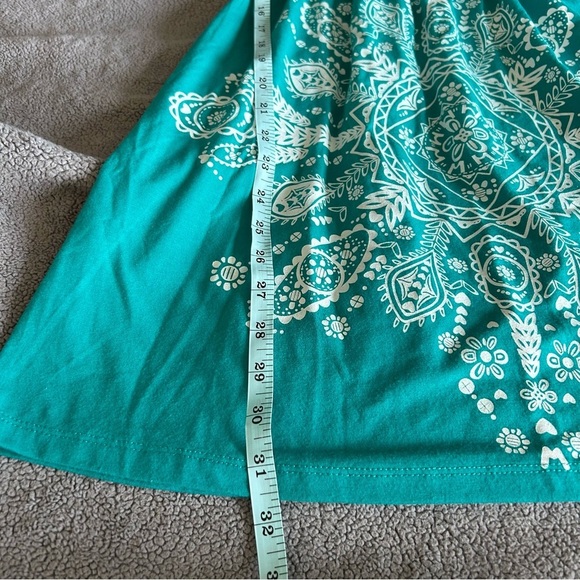 La Class Deep V Neck,Teal Boho, Floral, Flowy, Sleeveless Dress with White Print - Picture 6 of 6